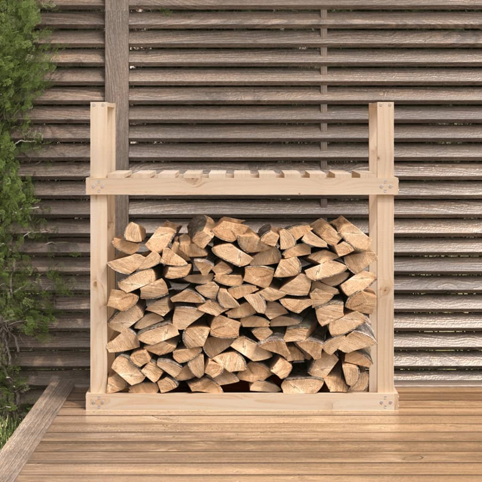 Portalegna 110x35x108,5 cm in Legno Massello di Pino-Portalegna da Esterno per Legna da Ardere Robusto Impilatore di Legno Scaffale Porta legnaia da ardere