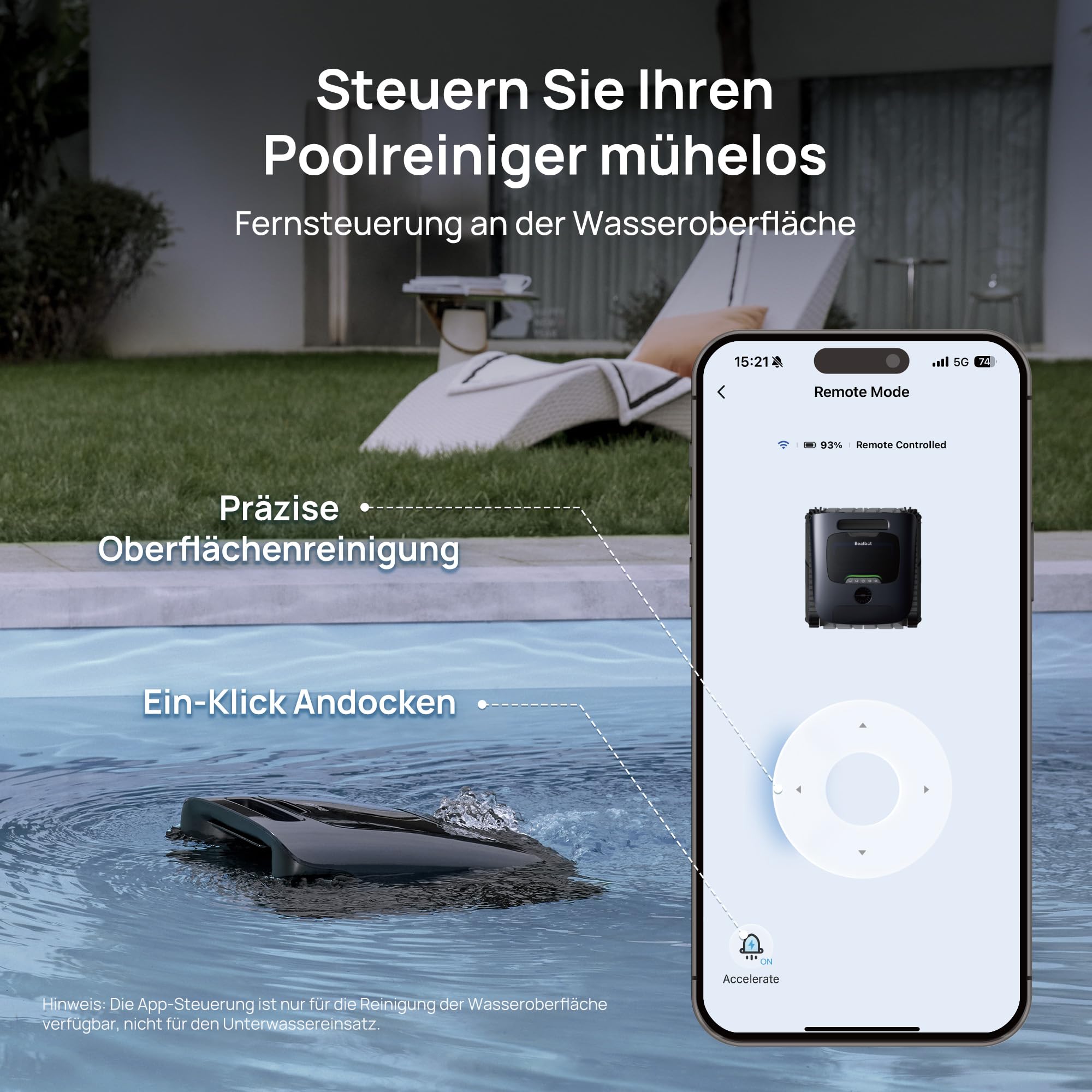 Beatbot Aquasense 2 Ultra Poolroboter, KI Mapping, 5in1 Komplettreinigung, KI-Schmutzerkennung, Poolsauger Akku für Oberfläche Boden und Wand, Poolreinigung bis zu 300m²