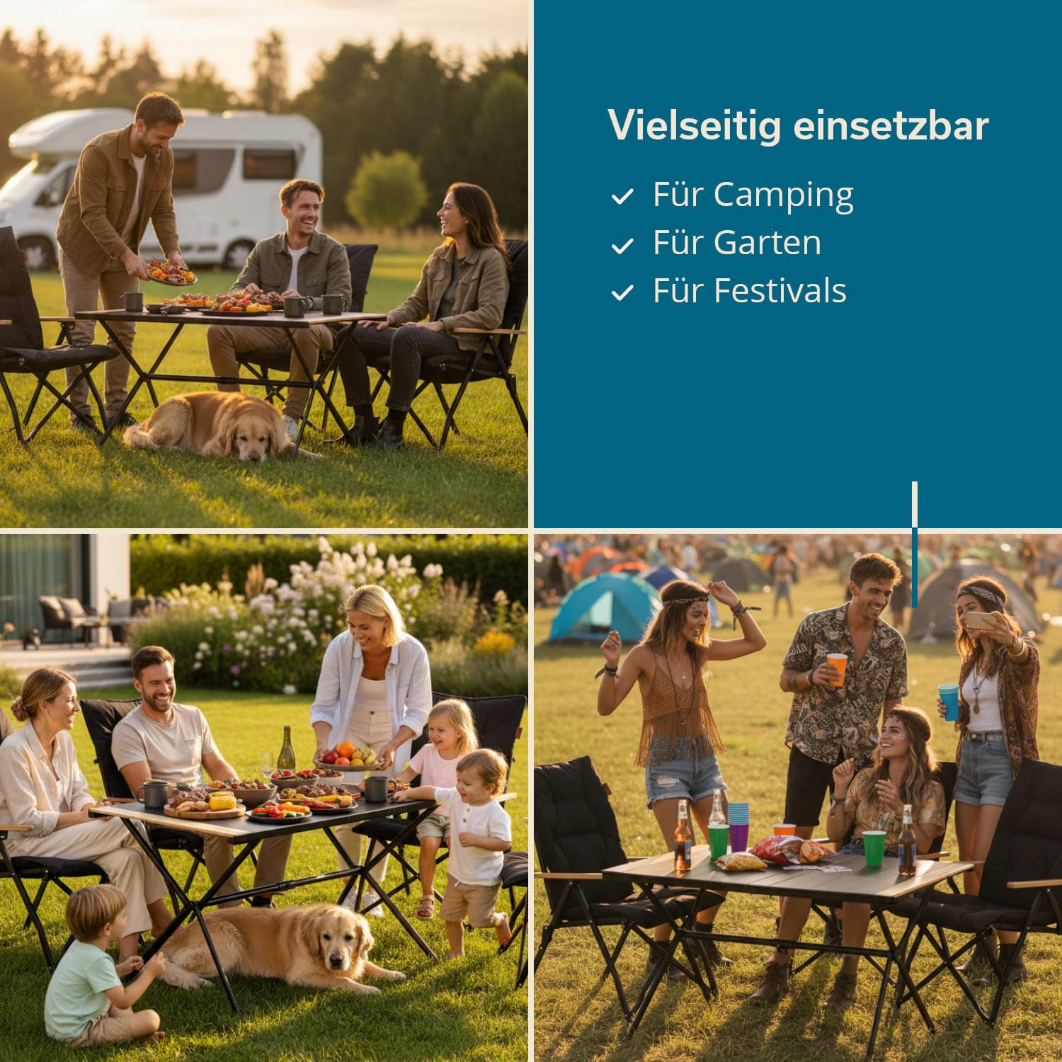 skandika Mesa de Camping de Aluminio con Madera Tivaro | para 4/6 Personas, Carga de hasta 80 kg, Impermeable, Plegable, Ligera (120 x 80 x 70)