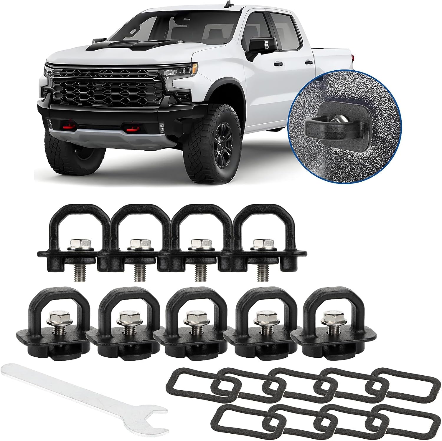 Tie Down Anchors Truck Bed Side Wall Anchor for Chevy Silverado 2007-2023, Chevy Colorado, GMC Sierra 1500 2500 3500, GMC Canyon(9pcs)