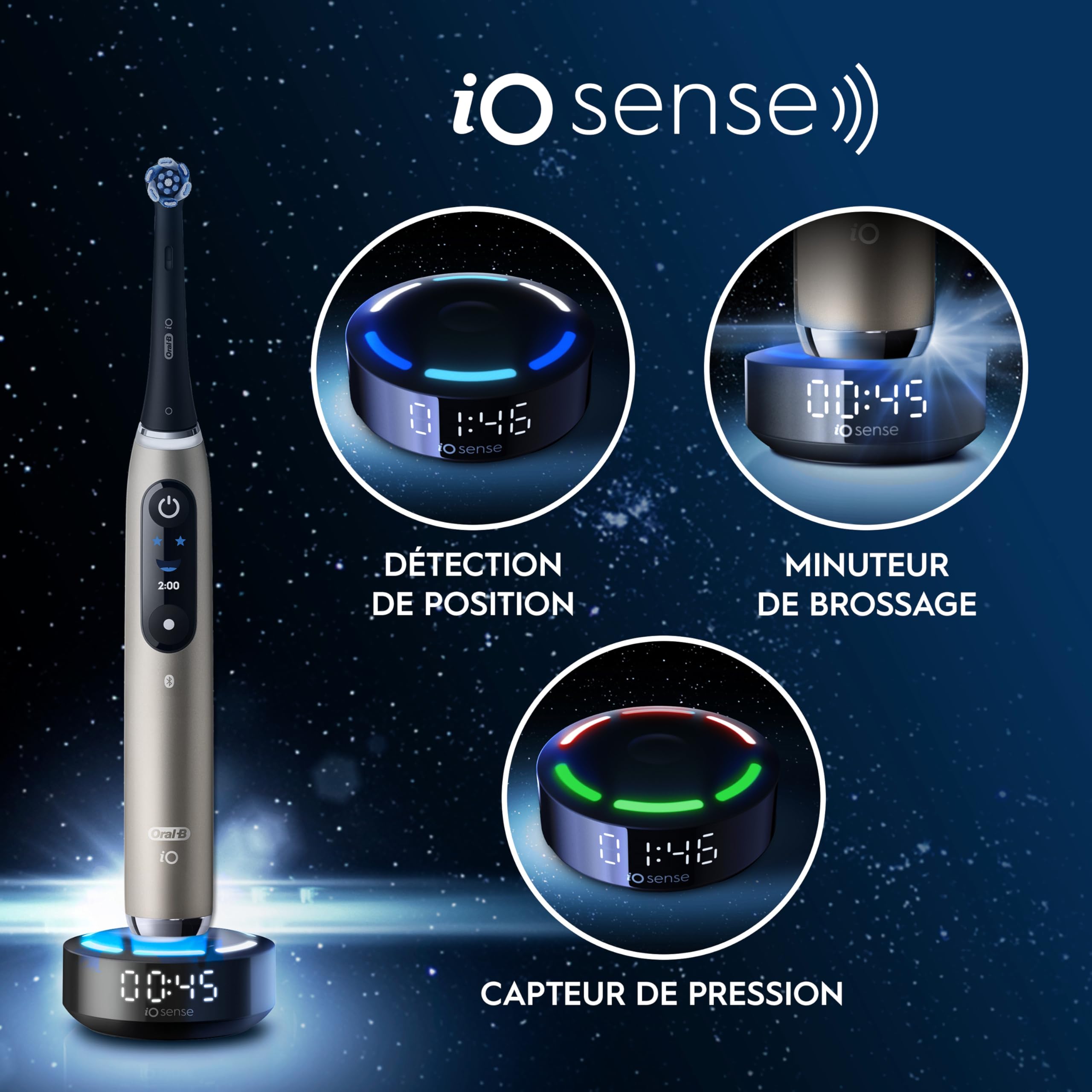 Oral-B Brosse à Dents Electrique iO 10, Brossette de Rechange, Or Lunar Gold – 7 Modes dont Blancheur et Soin des Gencives, Capteur de Pression, Batterie Rechargeable, Coach de Brossage, Etui