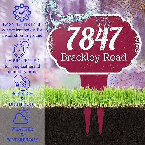 Miniatura 4 de Letrero personalizado de dirección de casa para patio, placa de dirección personalizada de metal para jardín al aire libre, estilo cuadrado, color