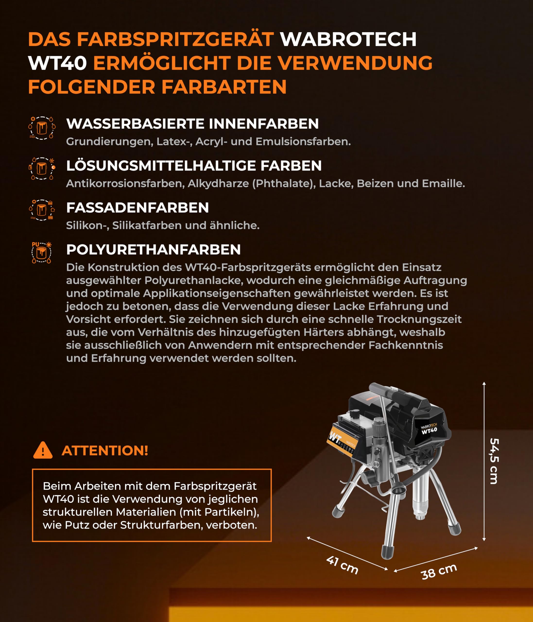 WT40 Farbsprühsystem Wandfarbe 3000 W - 227 Bar Hochdruck Airless Farbsprühgerät - Airless Spritzgerät 4 L/min - Farbspritzgerät 140000 m2/J - Lackierpistole mit Schlauch 15 m - 1/4"