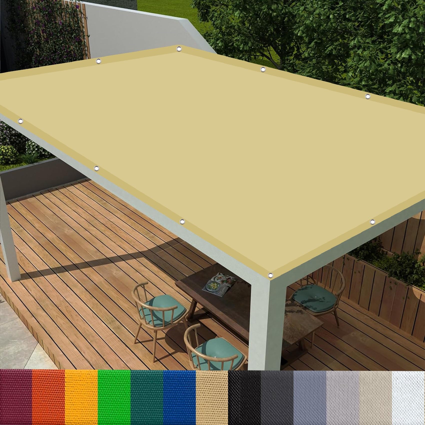 Voile d'ombrage rectangulaire 1,2x1,2m sable imperméable et anti-UV pour le jardin