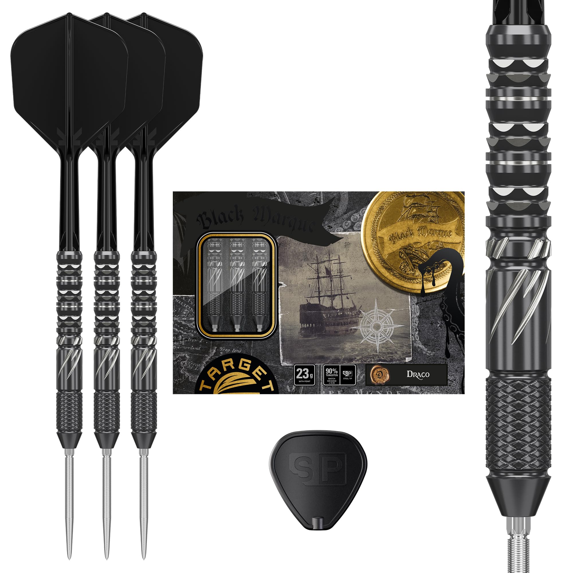 Target Japan Black Marque Draco 90% Tungsten K-Flex Swiss Point Ensemble de fléchettes à Pointe d'acier, 23G | Vol de fléchettes KFlex, Nano-Pointes suisses, Pointes de fléchettes en Acier