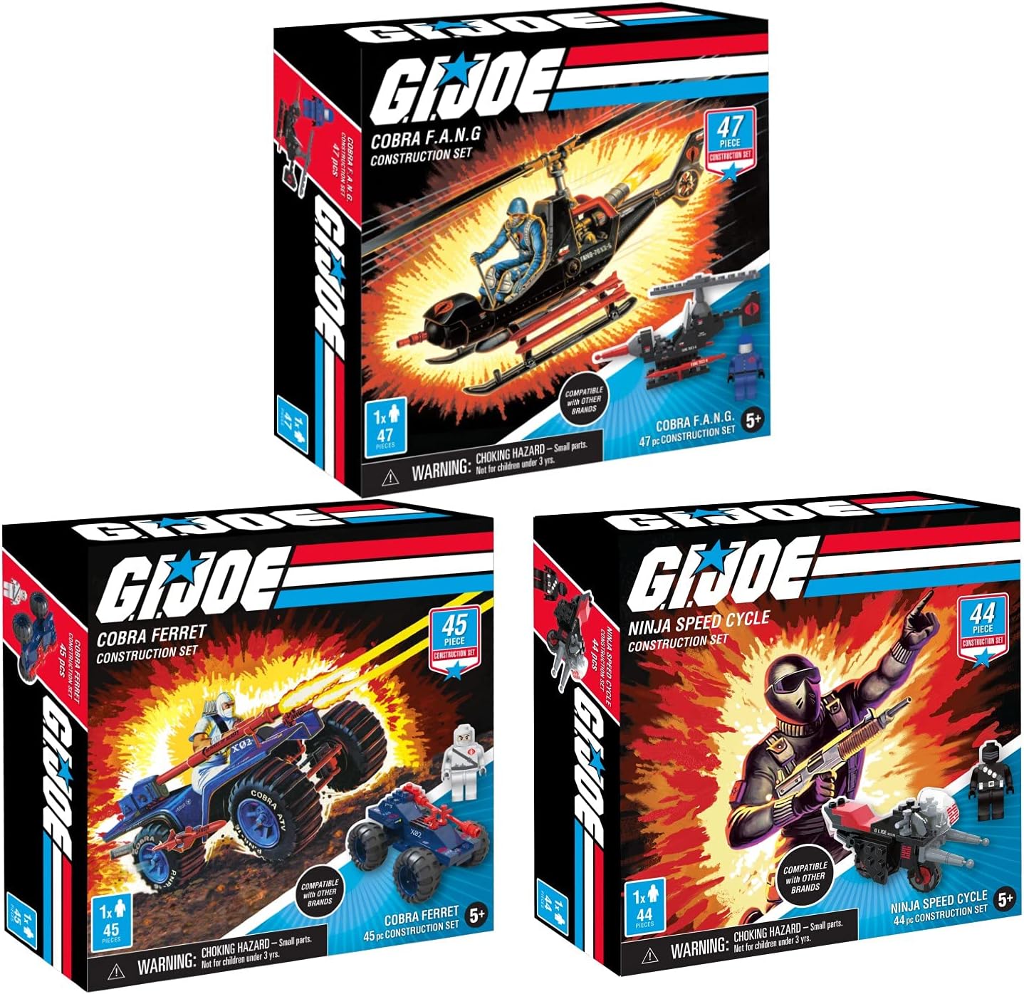 3 GI Joe Military Vehicle Construction Sets, Building Kits (129 Total Pieces), 40