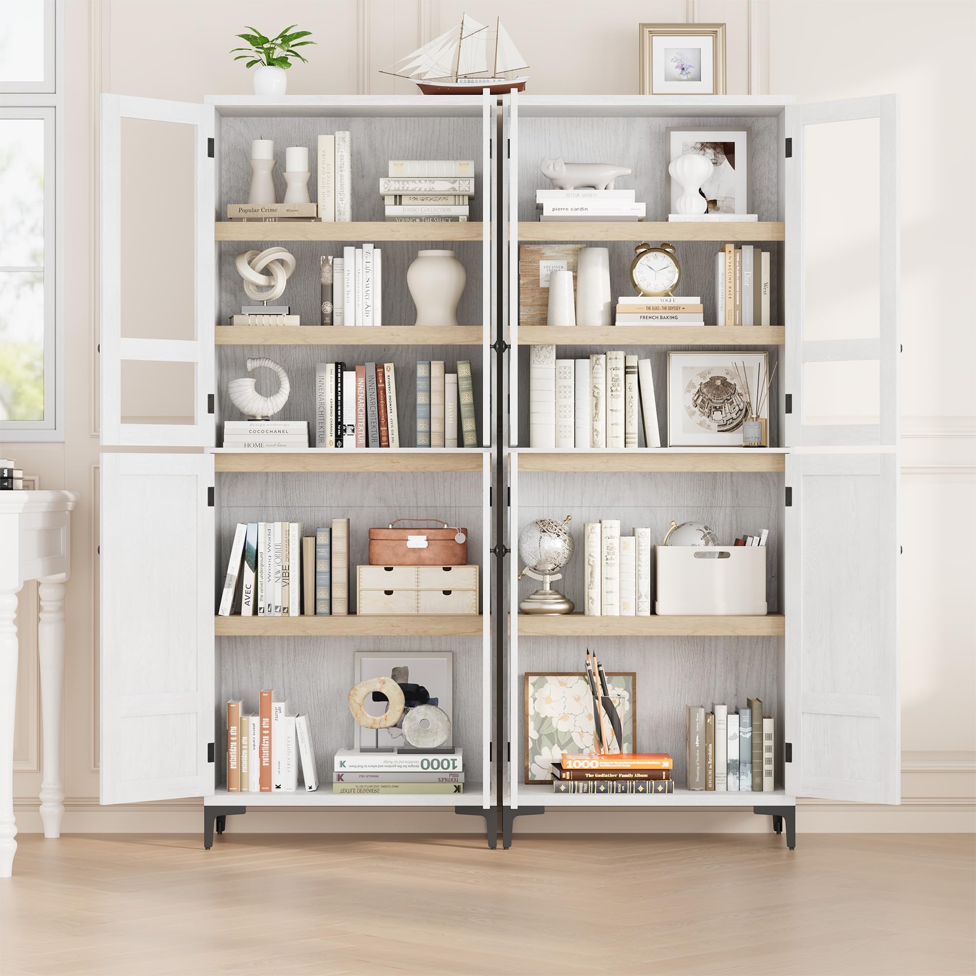 Garvee Armadio Alto 180 Cm, Mobile Contenitore 5 Ripiani Con 4 Ante, Ripiani Regolabili, Dispensa in Legno Salvaspazio Stretta Per Bagno, Cucina, Soggiorno e Sala Da Pranzo