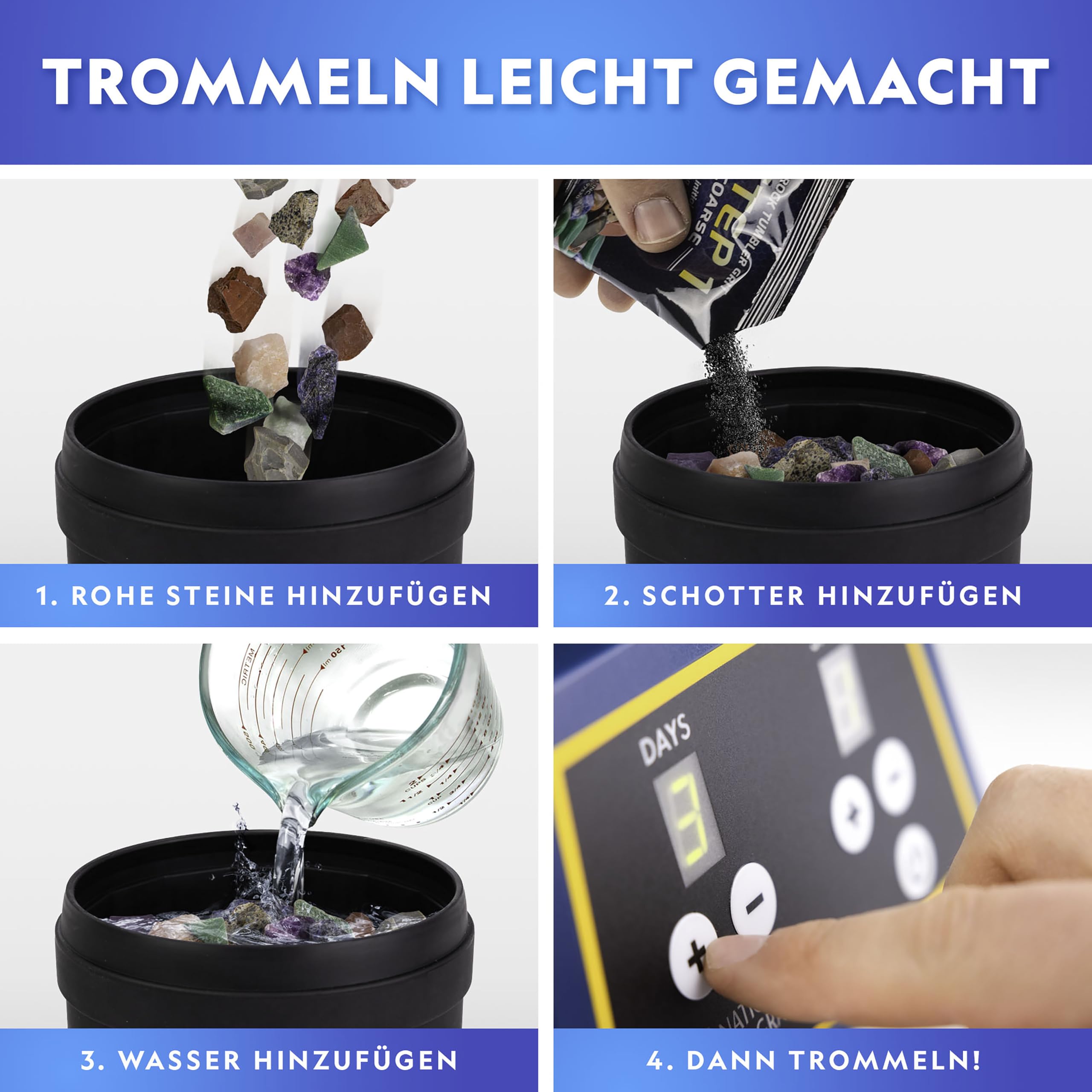 National Geographic Steintrommel-Set - Extra große 1,36 kg Kapazität, 1,36 kg ungeschliffene Edelsteine, 4 Polierstärken, Schmuckbefestigungen, EIN pädagogisches Mint-Wissenschafts-Set