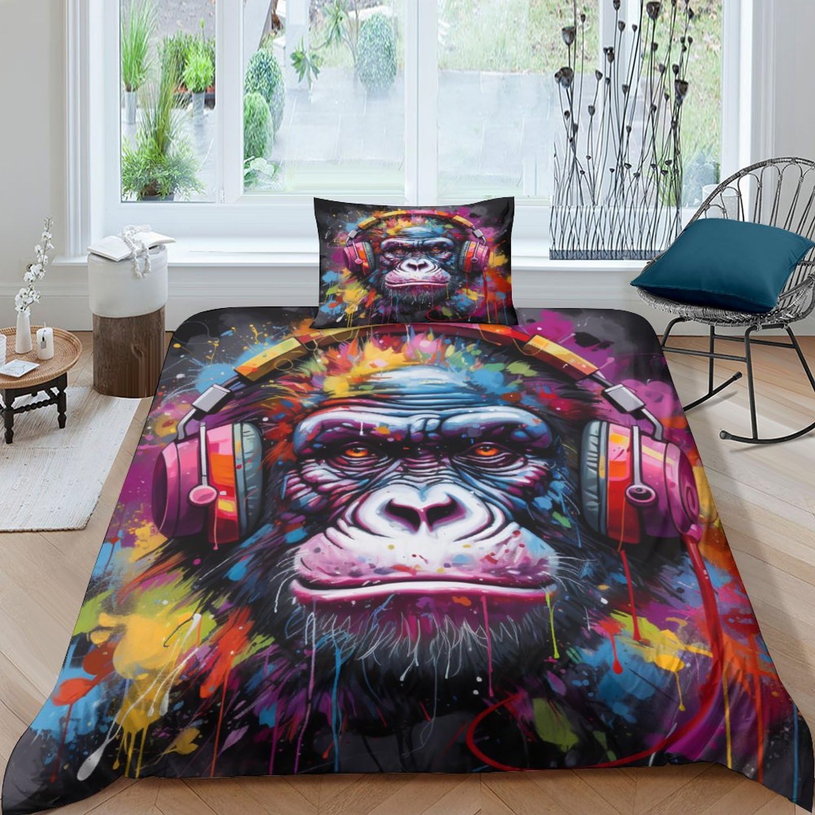 Funda nórdica de orangután con música para dormitorio infantil musical y alegre