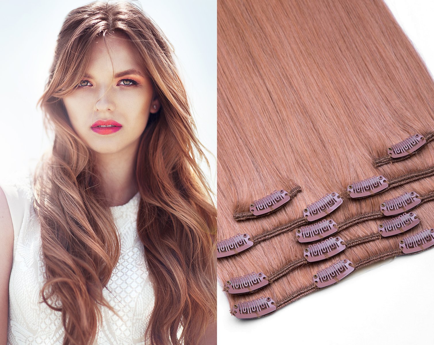 GlamXtensions Clip-In Extensions Aus Remy Echthaar – 7-teilig, Farbe 24 Mittelblond, 45cm Länge, 85g