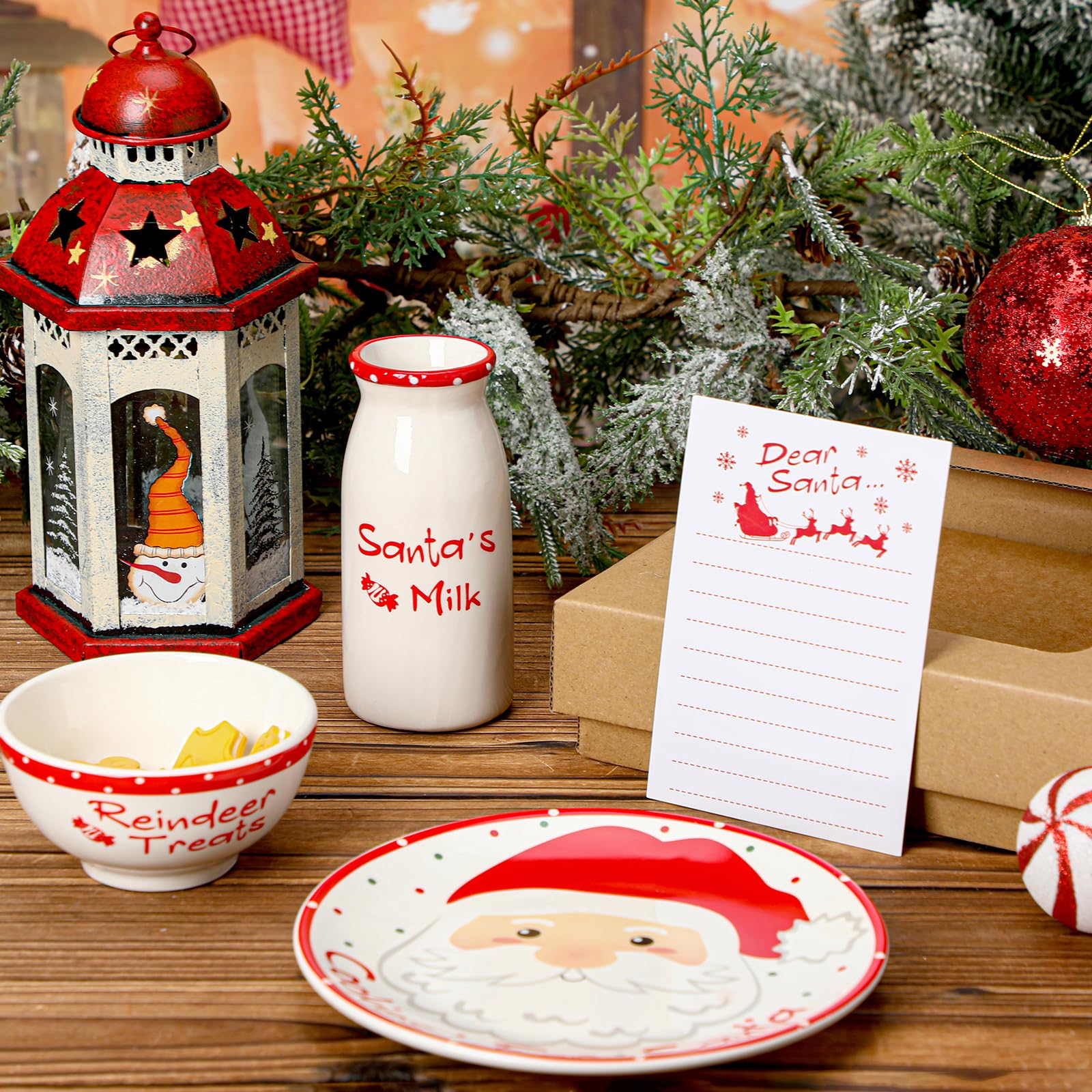 Nitial Ensemble de biscuits de Noël pour le Père Noël avec pot à lait, bol à friandises et bloc-notes « Dear Santa » - Cadeau de réveillon de Noël pour enfants (Père Noël)