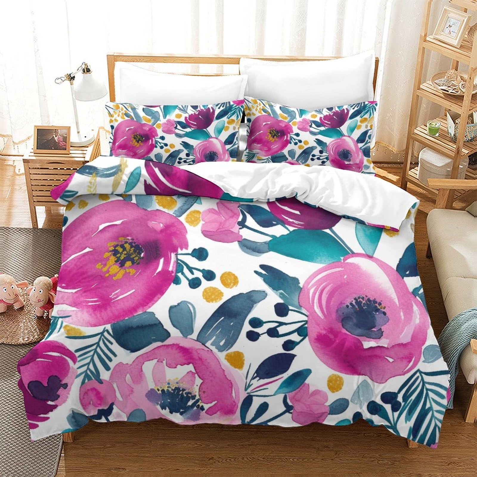 Housse de couette fleurs 3D respirante contre la chaleur nocturne lit king