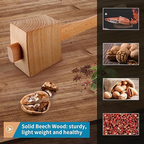 Miniatura 7 de Mazo de madera de 9.6 pulgadas, martillo de hielo de madera de haya maciza, herramienta de mano de carpintero sin daños para carpintería, tallado de