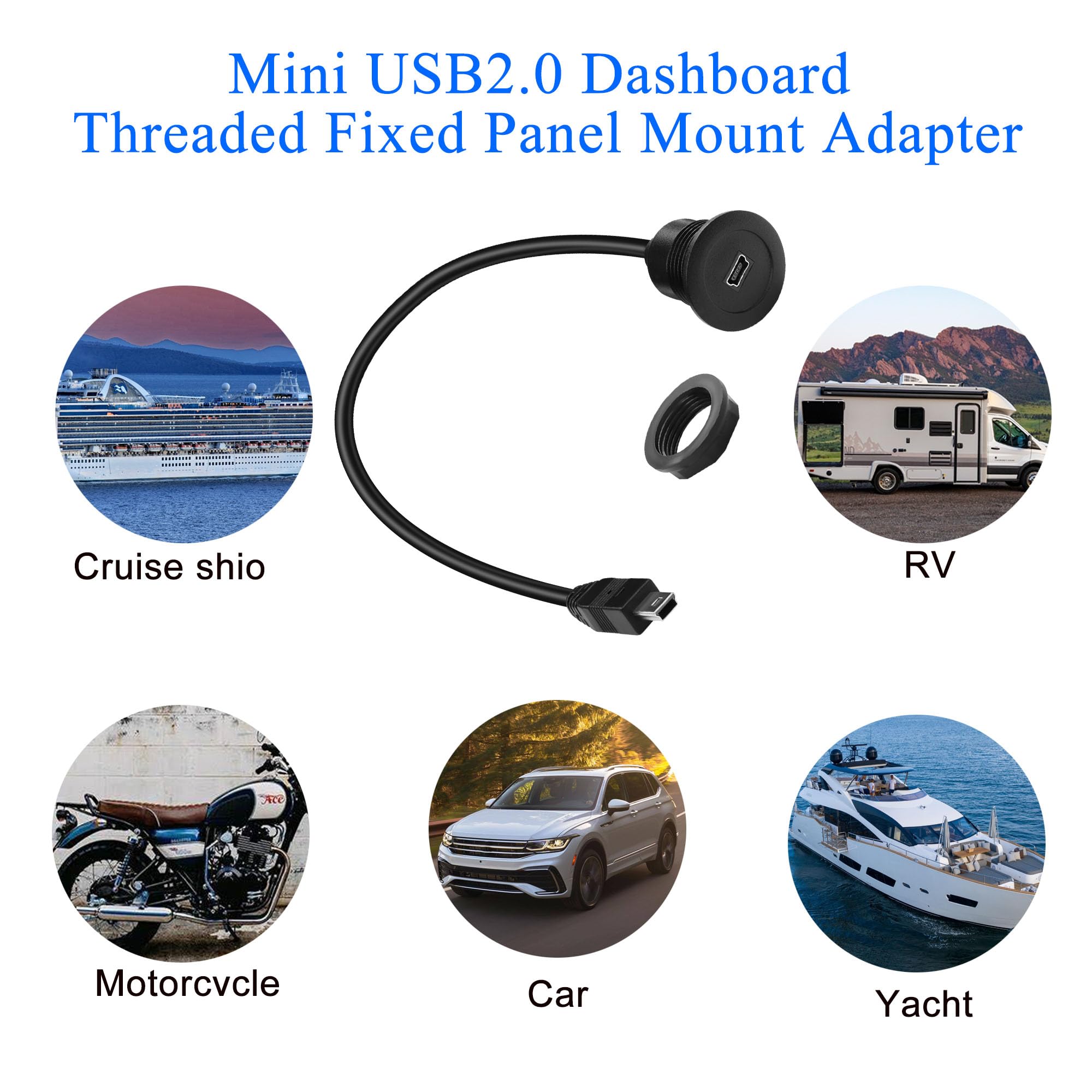 Adaptateur USB 3.0 Montage Panneau (Bulkhead) - Câble Mâle Vers Femelle 30 Cm, 5 Gbps, 5V/2A, Pour Tableau De Bord, Armoire (Type XLR/D)