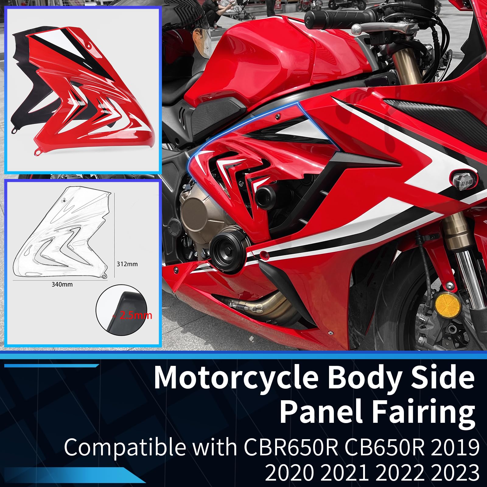 Motorrad Karosserie Seitenplatte Verkleidung Karosserie Füllung Injektionsrahmen Spoiler Seiten Cowl Abdeckung Panel für CBR 650R CBR650R CBR 650 R Zubehör 2019-2023 (Carbon-Look)