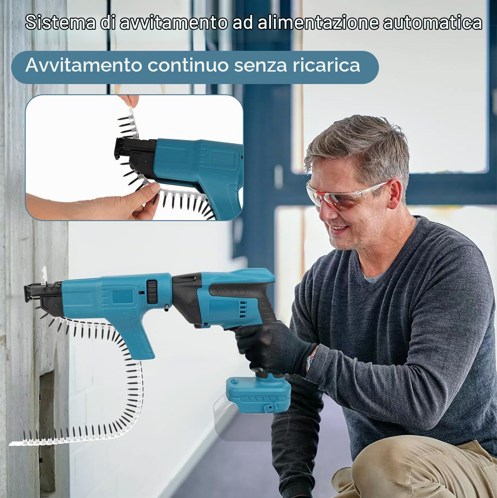 Avvitatore per Cartongesso a Batteria con Alimentazione Automatica | Avvitatore Brushless 21V per Viti 15-55 mm, Compatibile con Makita 21V Batteria (Non Incluso), per Legno e Metallo