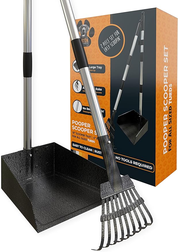 Mighty Paw Dog Pooper Scooper Large Heavy Duty Tray & Rake Set