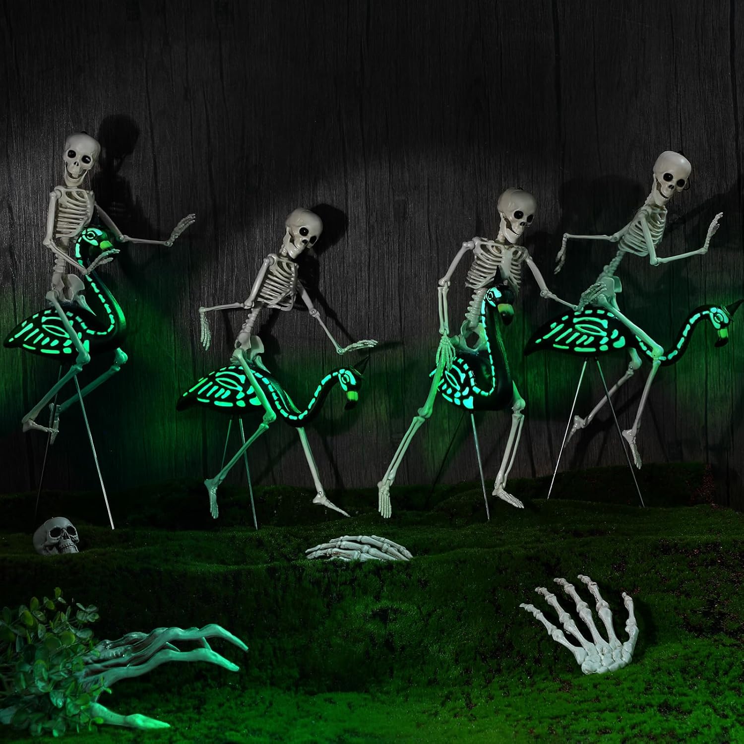 8 Pcs Halloween Skeleton Flamingo Decoration Outdoor Yard Ornament 15.7" Plastic Skeleton Decor with Posable Legs Flamingo Statue Decor for Yard Garden Lawn(Fluorescent,S,Stylish) Fluorescent Small Stylish
