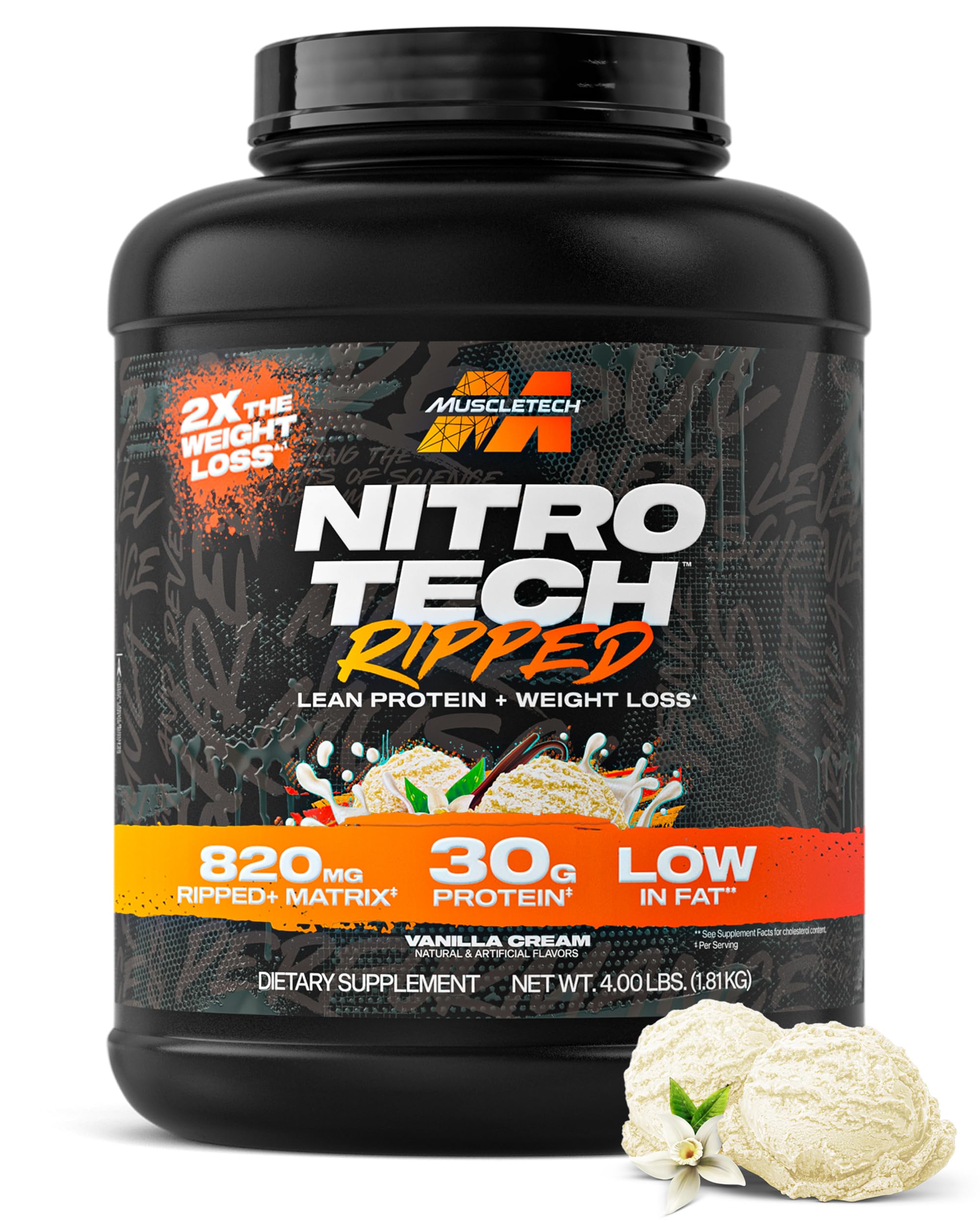 Muscletech Nitro-Tech Lip Ultimate Protein Weight Loss Formula French Vanilla Swirl 1 81kg