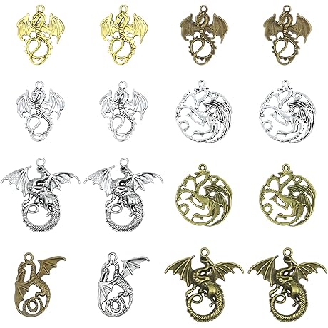 Flying Dragon Charms, 16 Pcs/8 Pairs Mixed Tarrasque Infernal Demon Dragon Fire...
