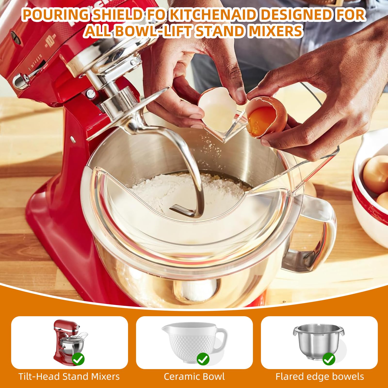 Pouring Shield & Flat Beater for Kitchenaid, Fit 4.5-5Qt Tilt-Head Stand Mixers, Clear Safety Pouring Shield, Flat Beater Replacement, For Kitchen Aid Accessories and Attachments