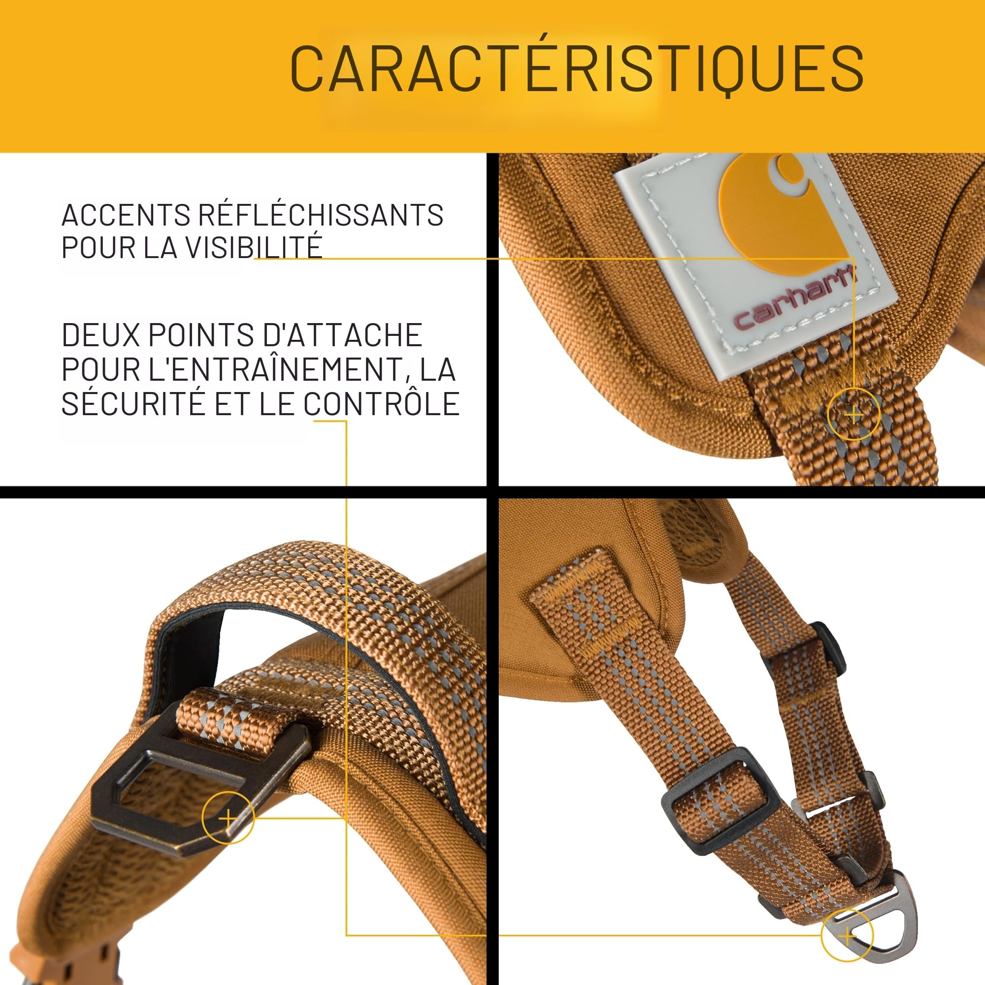 Carhartt Harnais Anti-Traction en Nylon pour Chien avec Poignée de Contrôle Rapide et Accents Réfléchissants, Marron (Taille S)