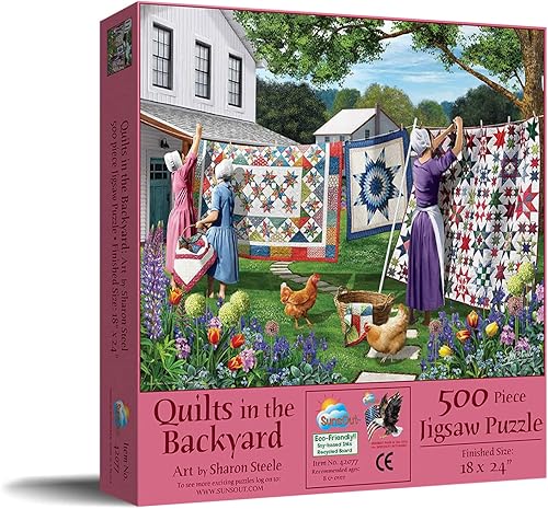 Miniatura 2 de SUNSOUT INC - Quilts in The Backyard - Rompecabezas de 500 piezas por artista Sharon Steele - Tamaño acabado 18" x 24" - MPN # 42077