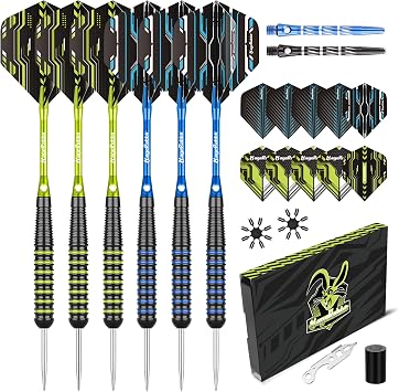 Steel Tip Darts Set 22g, 6 Pack with Accessories Kit