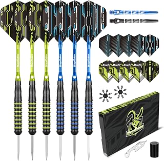 Professional Metal Tip Darts 6Pcs 22g, Tournament-Grade Steel Tip Darts with Extra16 Dart Flights, 8 Shafts & Sharpener ,Complete Dart Accessories Kit for League Play