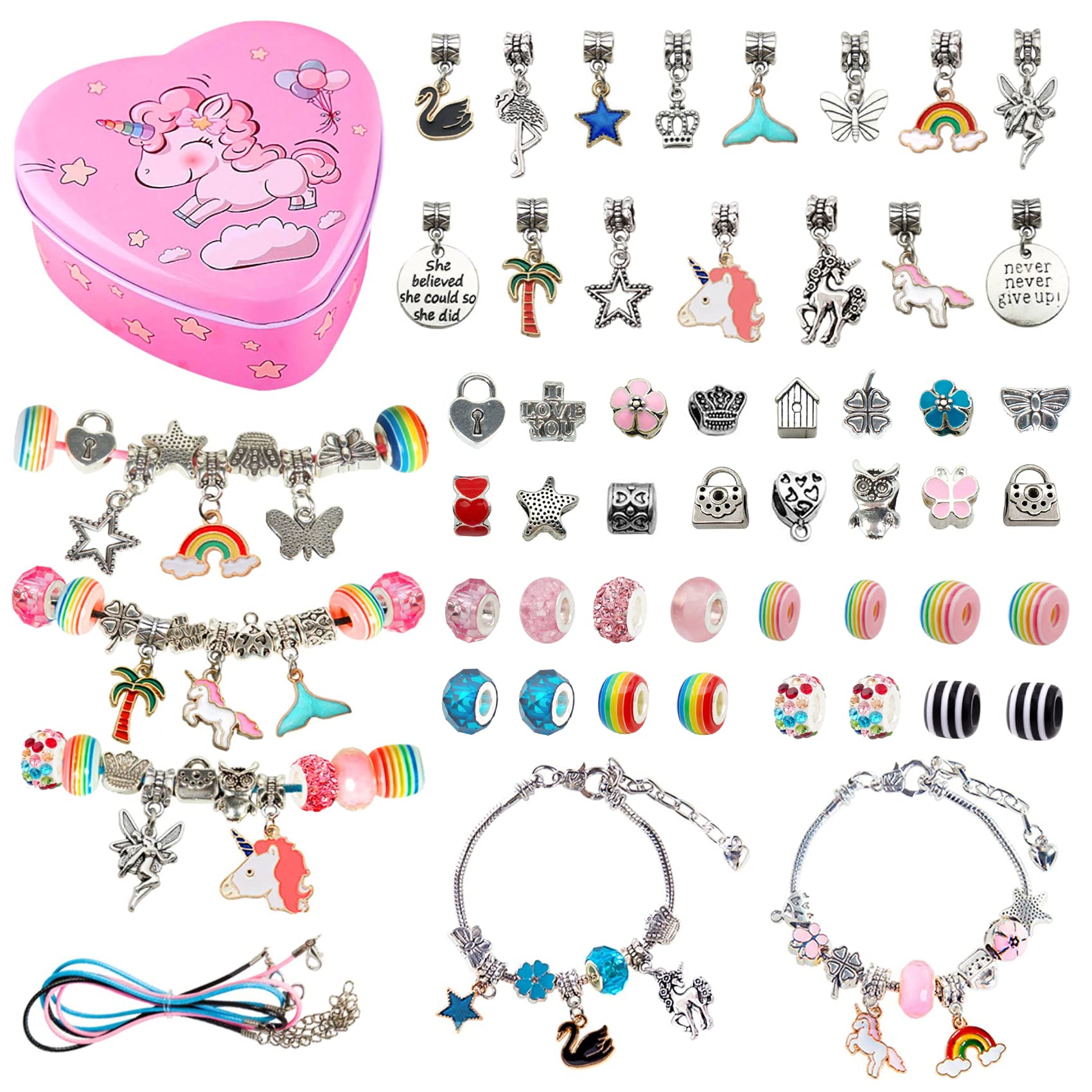 Bracelet Making Kit for Girls, Ouddy Charms Jewelry Making Supplies with Beads Snake Chain Diy Kits for Girls Bracelets DIY Craft, Jewelry Gift for Kids Girls Teens