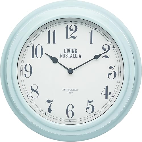 Living Nostalgia KitchenCraft - Reloj de pared analógico, color azul vintage, 10.0 in (10 pulgadas)