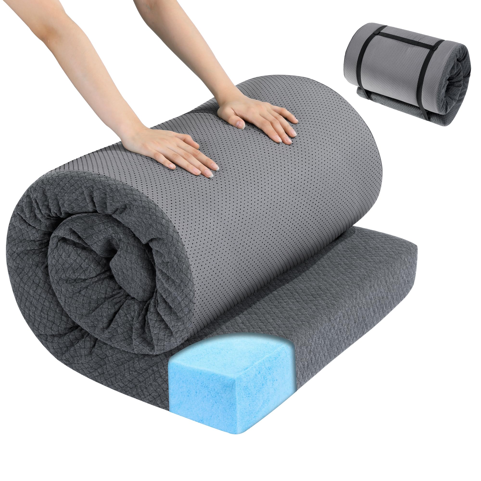 MABOZOOMemory Foam Camping Mattress, Portable Roll Up Camping Bed Pad Floor Mattress for Floor, Tent, Car Sleeping, Sleeping Pad Guest Floor Bed with Travel Bag