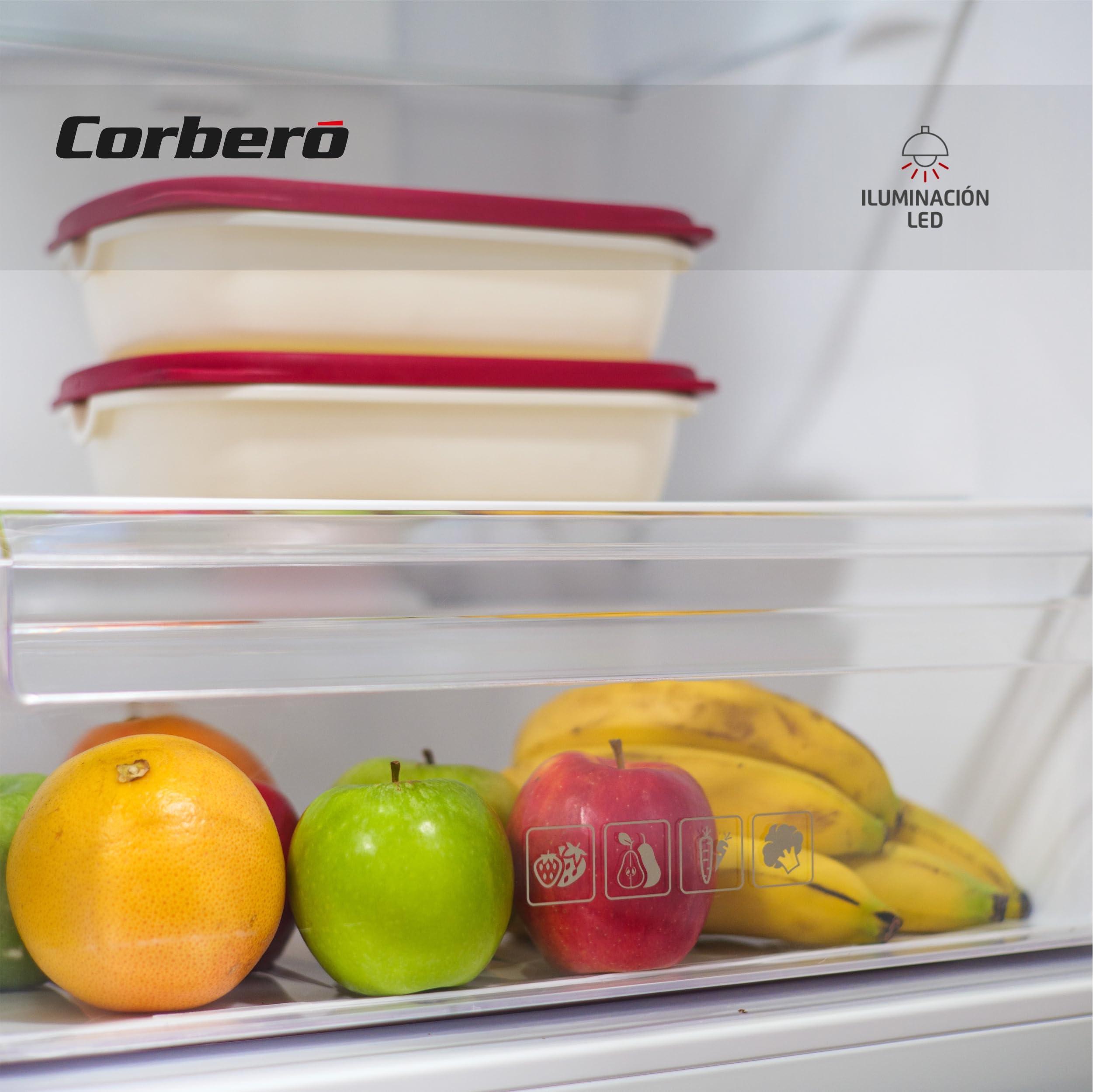 Corberó - Frigorífico Combi | CCH18564NFX | 293L | 60,5x186x60 | No Frost | Luz LED | Crisper | Balcones Ajustables | Estantes de Cristal, Hueveras, Cubiteras | Inox