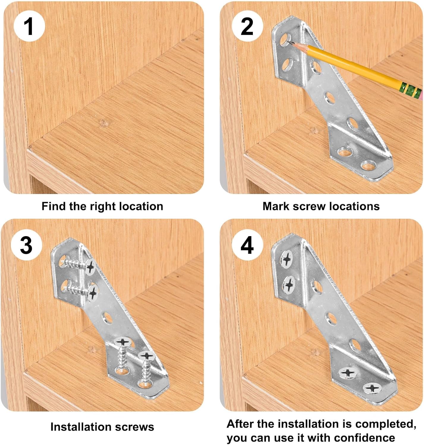 12 Pack Universal Stainless Steel Furniture Corner Connectors with Screws – Heavy Duty Triangular Brackets for Wood Furniture, Cabinets, Tables, Chairs, Drawers, and Shelving 84 Screws