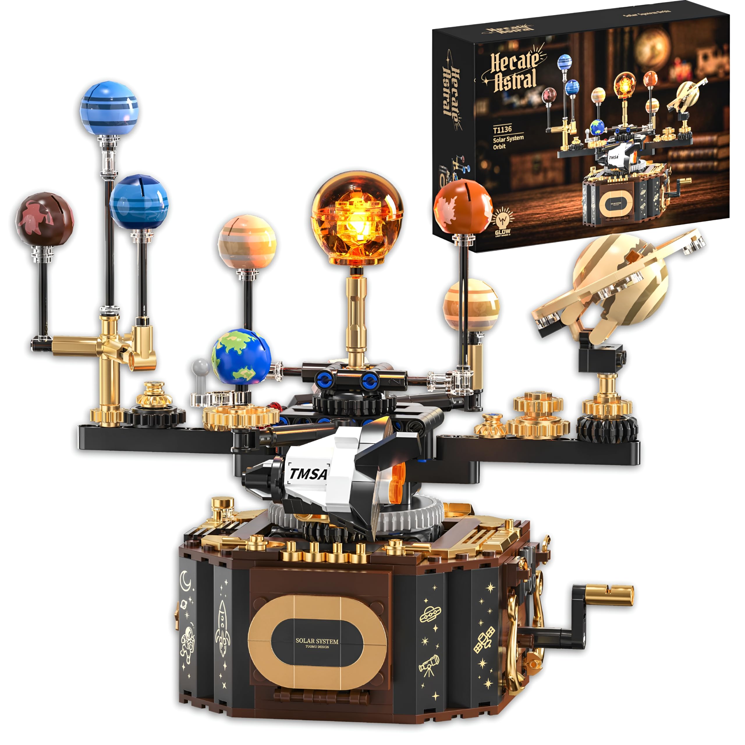 Sonnensystem-Bausteinset, mechanisches Planetarium-Bausatz, 556 Teile | Technik-Klemmbausteinset mit Erde und Mond, drehbares astronomisches Bauspielzeug, Wohn Dekoration, Geschenk für Männer