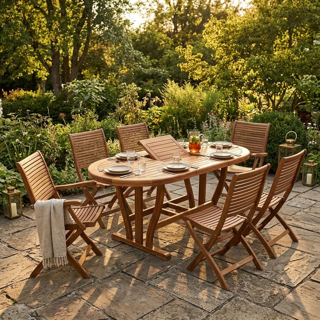 milani home TURRIS - set tavolo in alluminio e teak cm 180/240 x 100 x 74 h con 4 sedie e 2 poltrone Mulier