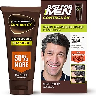 Just for Men Control GX Grey Reducing Shampoo, Gradual Hair Color with Keratin for Stronger Thicker and Healthier Looking Hair, 6 Fl Oz - Pack of 1