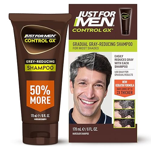 Just for Men Control GX Grey Reducing Shampoo, Gradual Hair Color with Keratin for Stronger Thicker and Healthier Looking Hair, 6 Fl Oz - Pack of 1