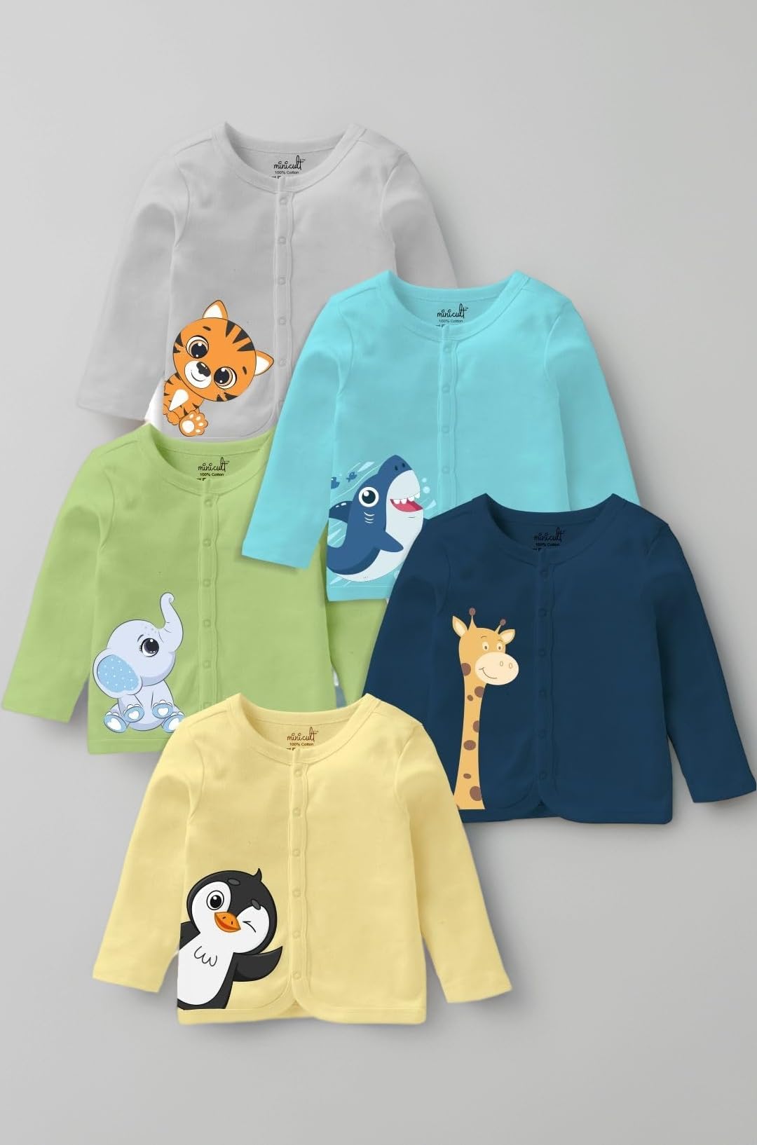 Cotton Unisex Front Open Full Sleeve T-Shirt with snap Buttons and Cute Prints Combo Pack