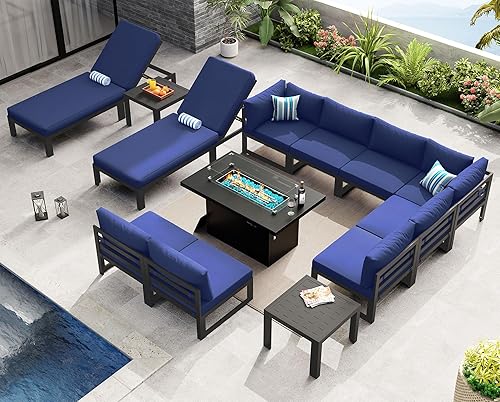 Miniatura 758 de NICESOUL 7 Piece White Powder-Coated Aluminum Patio Furniture with Fire Pit Table, 29 Inch Extra Wide Outdoor Sectional Sofa for 6, High-End Heavy