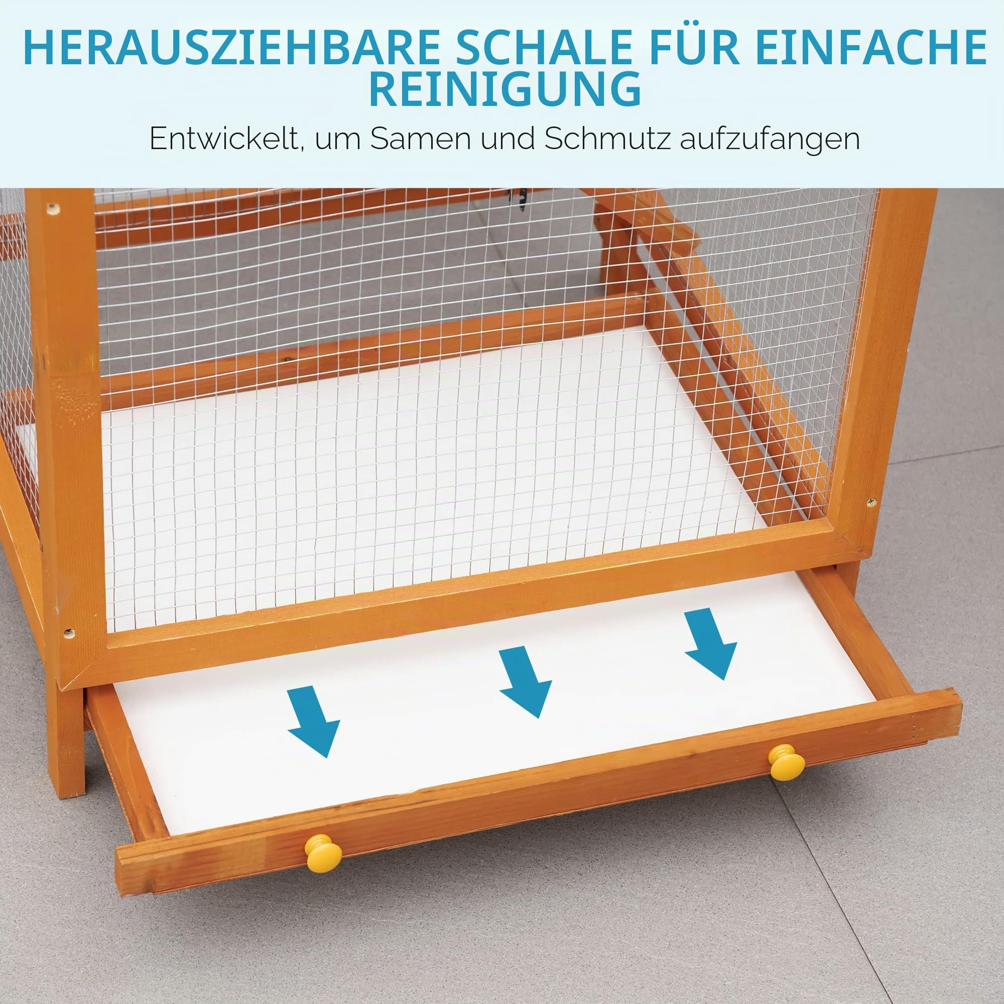 PawHut Vogelkäfig aus Fichtenholz und Metallgitter, Vogelvoliere für den Außenbereich mit 2 Türen, Asphaltdach und herausnehmbarer Schale, 68 x 63 x 165 cm, orange | Tannenholz und Metallgitter, Vogelvoliere, Dach aus Asphalt, herausnehmbares Tablett
