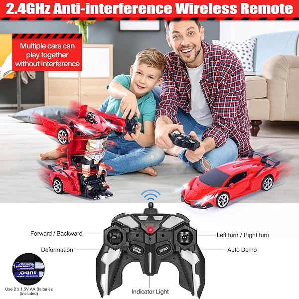 Highttoy Voiture Télécommandé Robot Enfant avec Détection Geste, Lumières et Musique, 2.4GHz Rotation à 360° Voiture RC Transformateur Robot Jouet Cadeau Enfant 3 4 5 6 7 8 Ans Garçon Fille, Rouge - 3