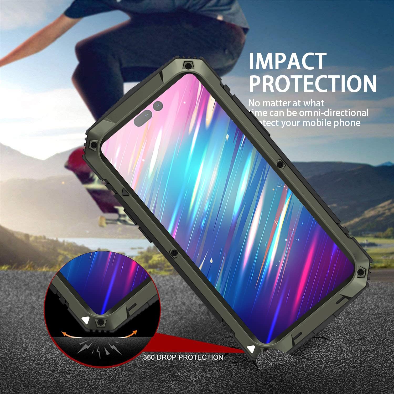 Simicoo iPhone 14 Metal Bumper Silicone Case iPhone 14 Case with Stand Built-in Screen Protector Gorilla Glass Hybrid Military Shockproof Heavy Duty Rugged Full Cover for Outdoor (Green)