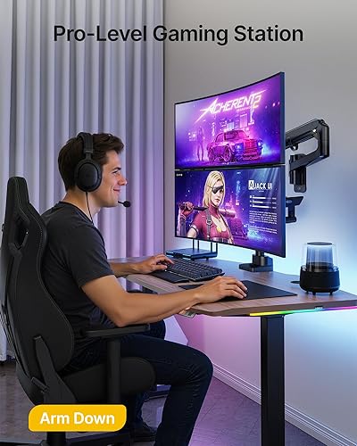 Miniatura 9 de monTEK Soporte de pared para monitor para pantallas ultraanchas de 17-57" hasta 59.4 libras, brazo de monitor de resorte de gas de aluminio de alta