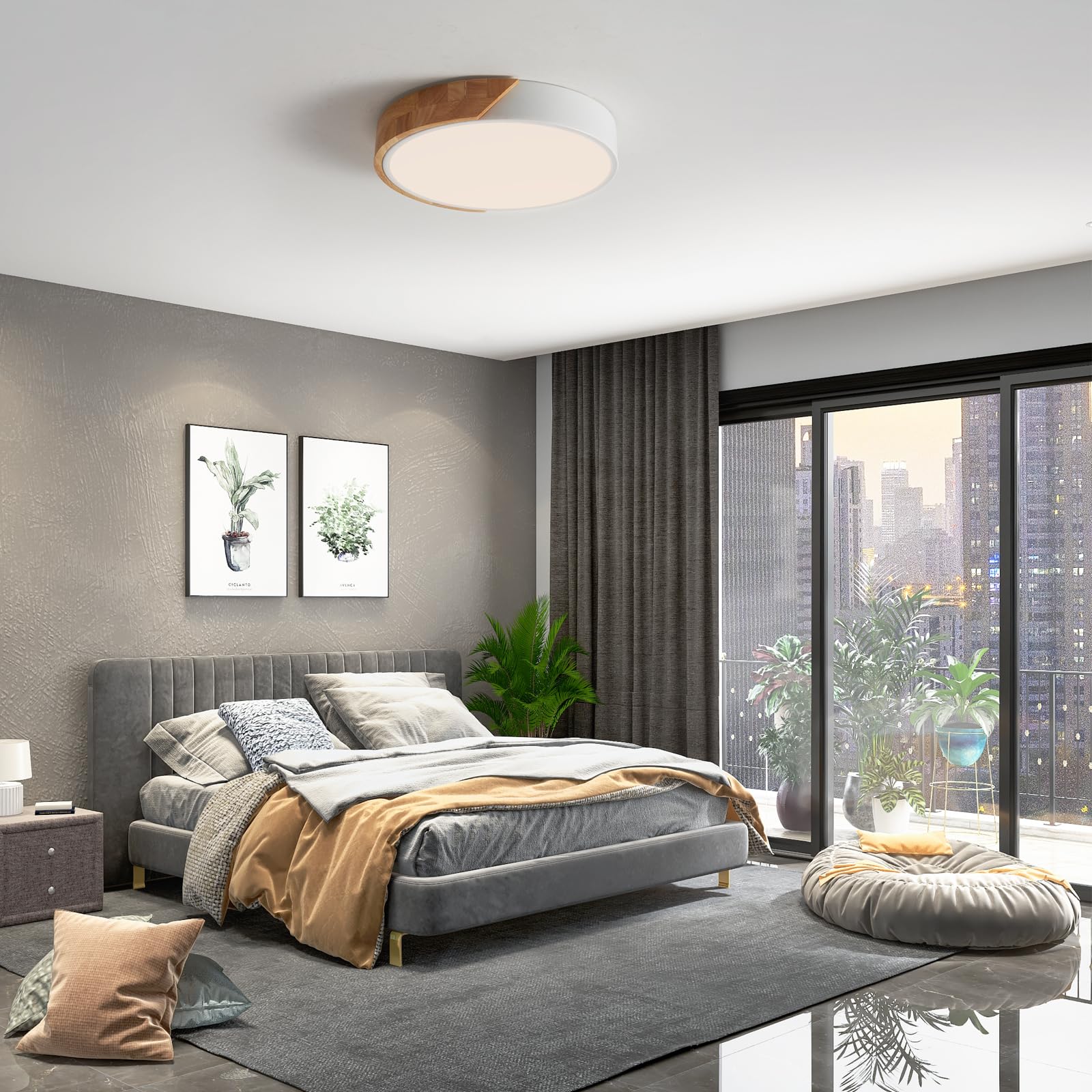 Plafoniera LED Soffitto Dimmerabile, 3000K-6000K Lampadario LED Soffitto con Telecomando, 24W Moderna Plafoniere in Legno per Soggiorno Cucina Camera da letto Corridoio Balcone Ufficio,Ø30cm