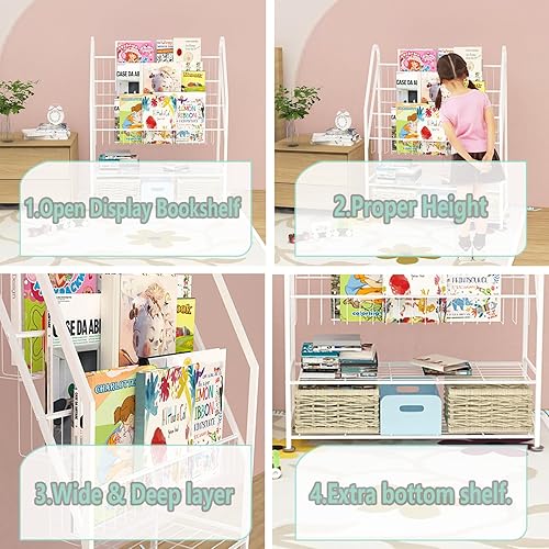 Miniatura 7 de Estantería para niños independiente para habitación de los niños, estantería de metal blanco de 32 pulgadas, organizador de juguetes de gran