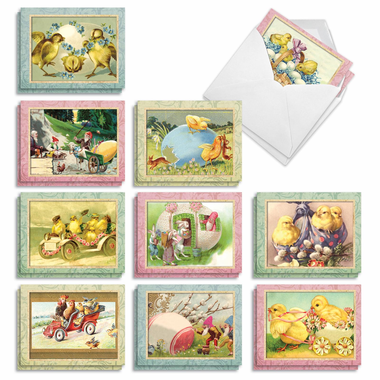 The Best Card Company - 20 Blanko-Notizen mit Umschlägen – Tiersortiment für alle Anlässe (10 Designs, je 2 Stück) – Frühlingsküken AM3196OCB-B2x10