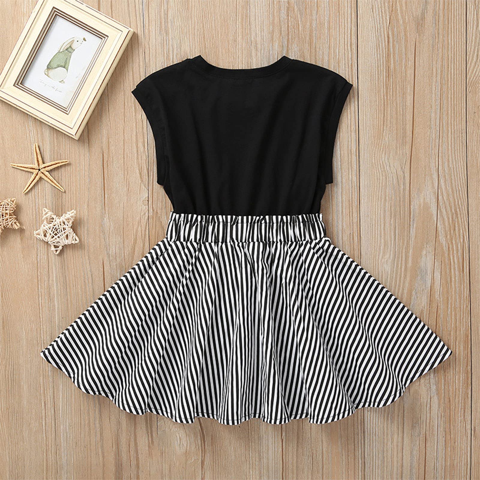 Toddler Baby Little Girls Fashion Clothes Sleeveless Shirt Tops Striped Dress Summer Outfits Clothing (5-6X,Black Stripe)