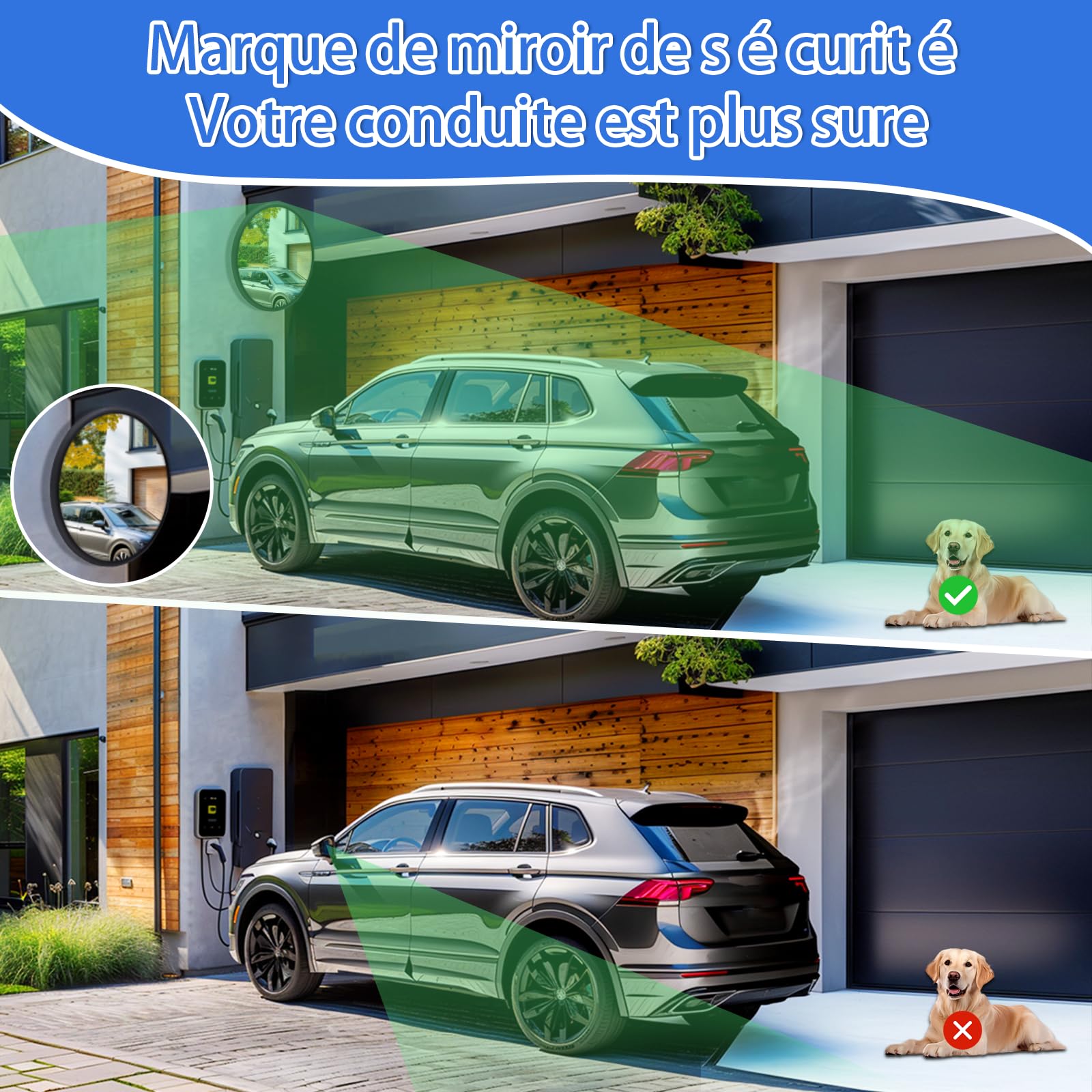 Miroir convexe de sécurité miroir de circulation vue grand angle réglable à l'intérieur et à l'extérieur avec support de fixation parfait pour la salle de classe de l'école (25.3cm)
