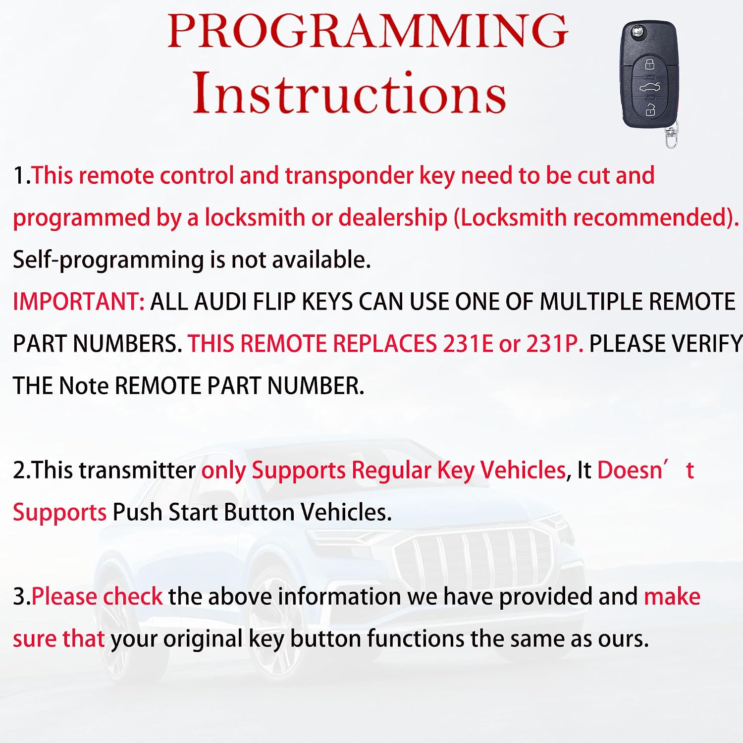 MechanMagic Key Fob Replacement Fits for Audi A4 A6 A8 Quattro S4 S6 S8 TT 1997 1998 1999 2000 2001 2002 2003 2004 2005 (FCC ID: MYT8Z0837231) Keyless Entry Remote Control Flip Key 314MHZ 4Buttons